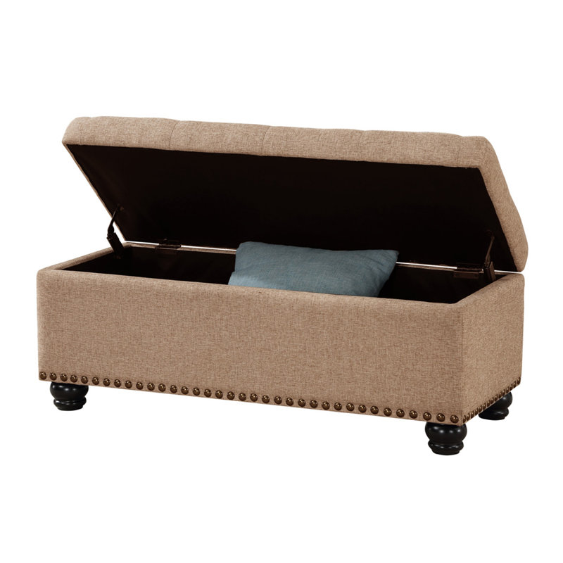 Carmya Sema 42" Wide Tufted Upholstered Bench Storage Ottoman, Tan