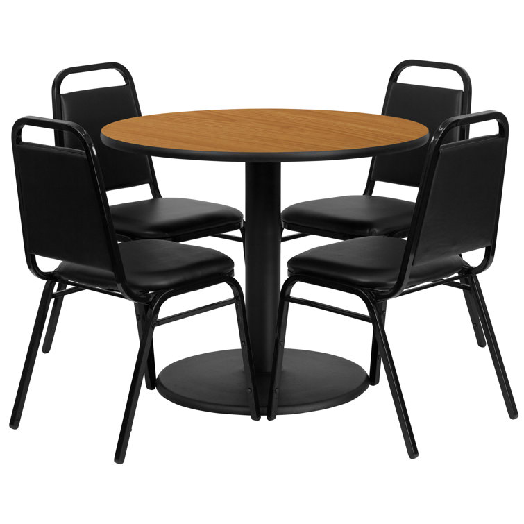Nicklas 36'' Round Table Set with Round Base and 4 Trapezoidal Back Banquet Chairs
