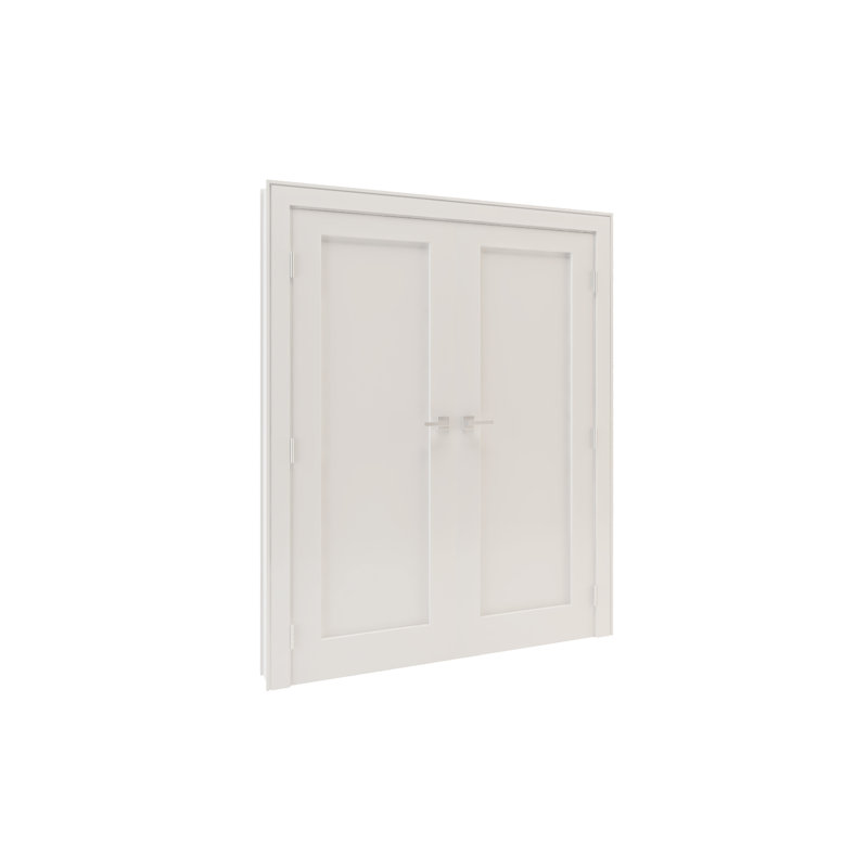 Primed White Solid Core Prehung French Door with Satin Nickel