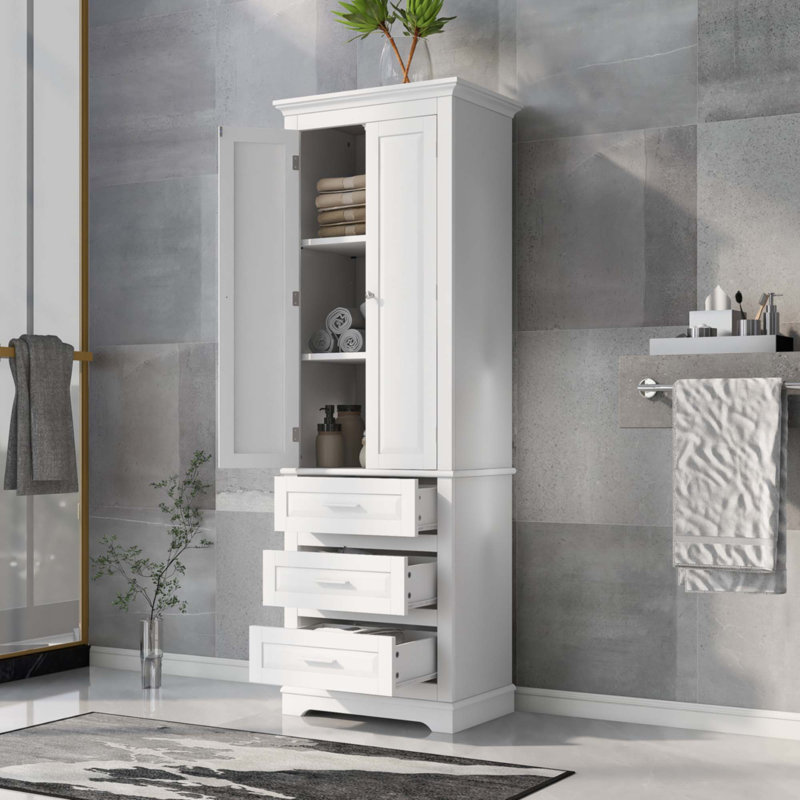 Grande armoire de rangement avec trois tiroirs pour la salle de bain / bureau, Blanc