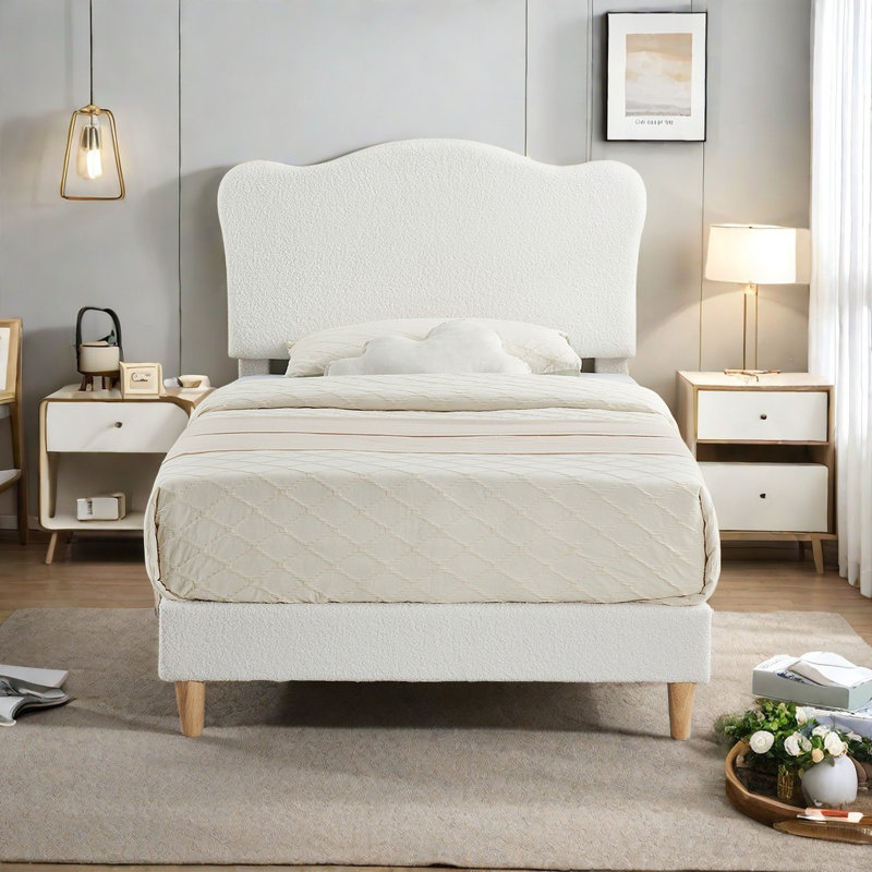 Structure de lit simple, lit plateforme tapissier avec tête de lit, aucun sommier tapissier requis, Blanc
