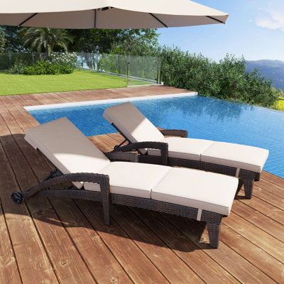Outdoor Polyethylene (PE) Wicker Chaise Lounge, Patio Single Chaise With Cushions For Backyard/Poolside/Garden by Latitude Run