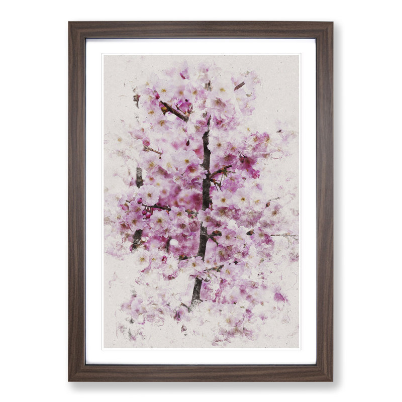 Pink Cherry Blossom Flowers Vol.2 - Picture Frame Graphic Art, 36cm H x 27cm W x 2cm D, Walnut Framed