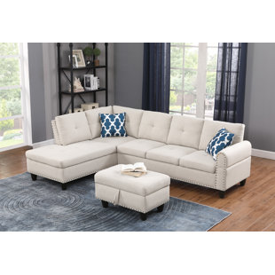 Tweed Large Sectional Sofa with Chaise - Light Gray