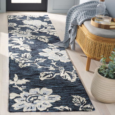Tapis en laine touffeté à la main bleu marine / ivoire Hober