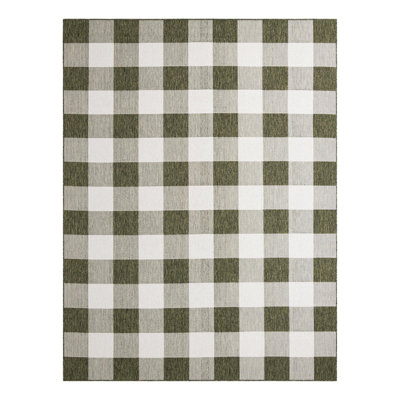 Tereon Checkered Machine Made Power Loom Polypropylene Plastic Indoor/Outdoor Area Rug in Green
