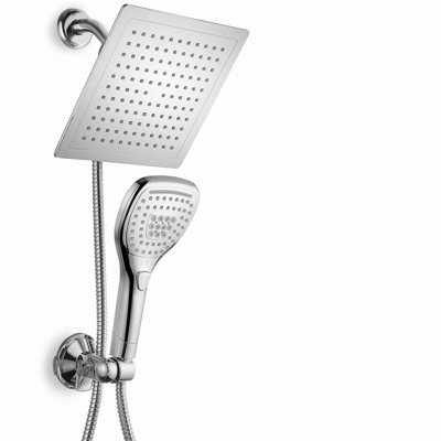 AquaLux 9 Rainfall Shower Head Combo with One-Touch Flow Control - Premium Chrome Finish