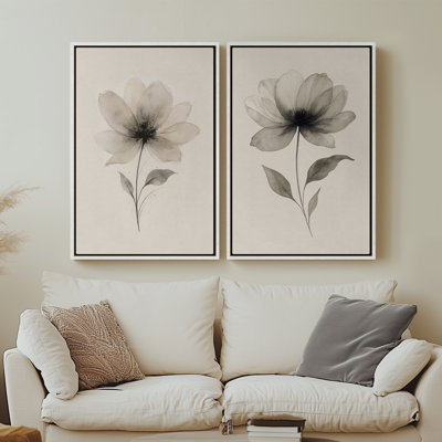 Framed Canvas Wall Art - Minimalist Botanical Flower Artwork Prints - 16"x24"