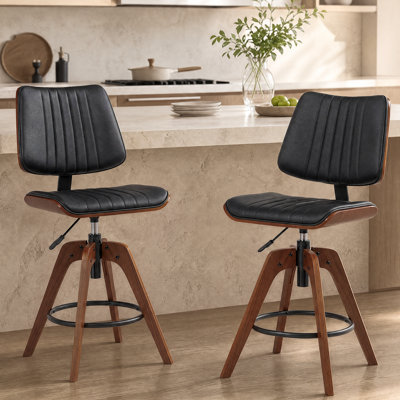 Adjustable Height Swivel Bar Stools With Back, Modern Faux Leather Counter Stools For Kitchen Island