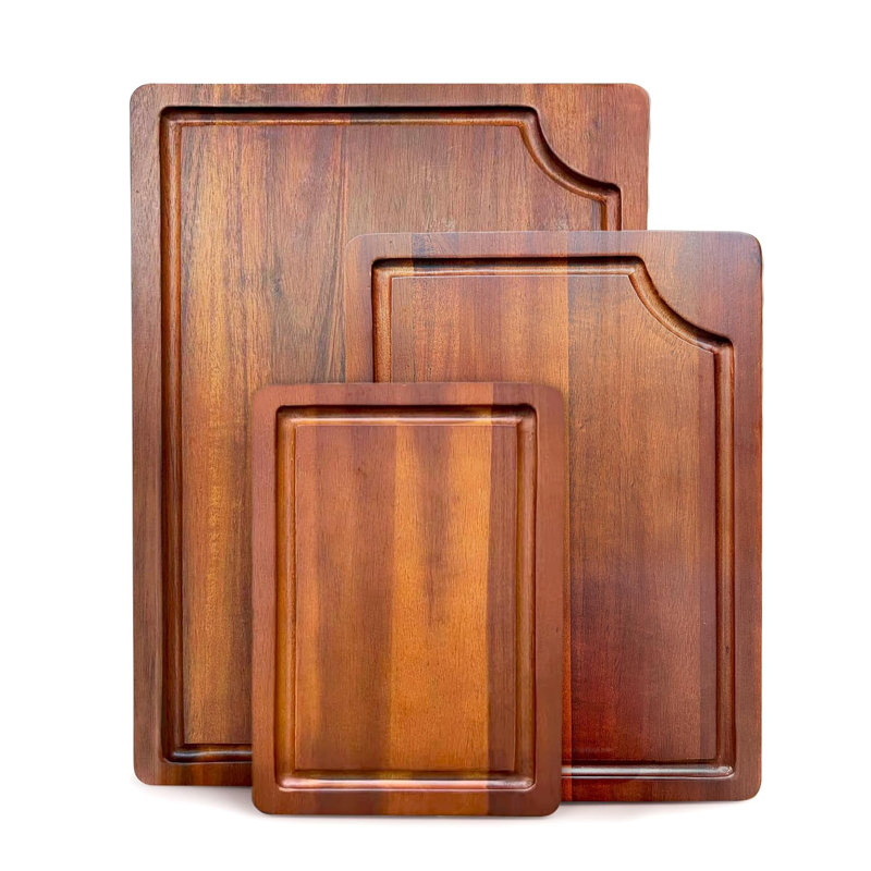 Ensemble de 3 planches à découper en bois brun clair pour cuisine, Brown