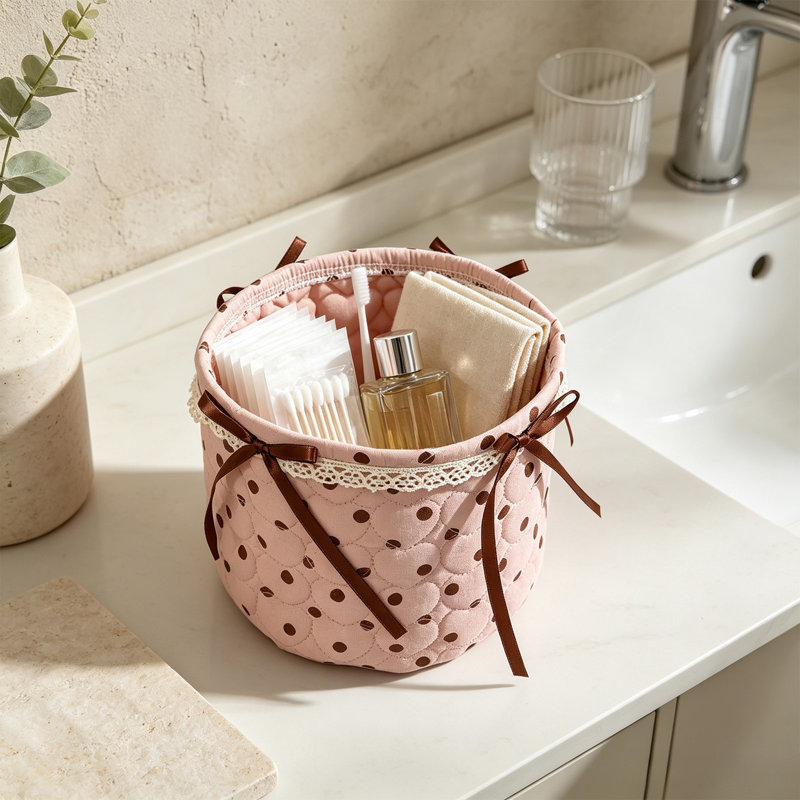 Sac à main en polyester, 1 pièce, panier de rangement cosmétique, sac de rangement de bureau, petit sac de rangement, boîte de rangement 15 x 15 x 14 cm
