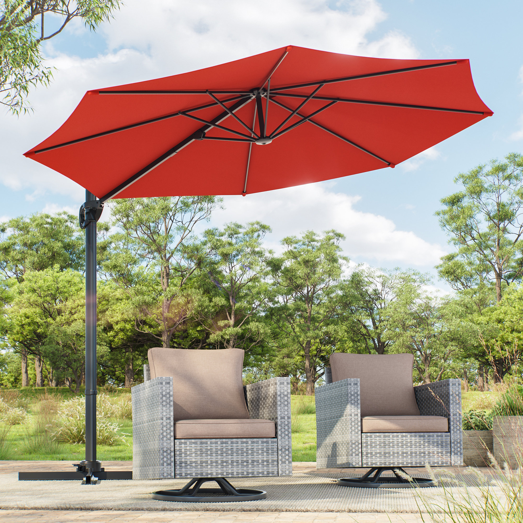 10 Feet Patio Cantilever Umbrella, Outdoor Offset Hanging 361 Rotation w/Integrated Adjustment and Adjustable Angle Options Arlmont & Co. Color/
