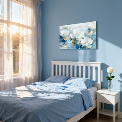 Ensemble de 1 tableau abstrait aquarelle sur toile tendue, motif de fleurs blanches et accents dorés