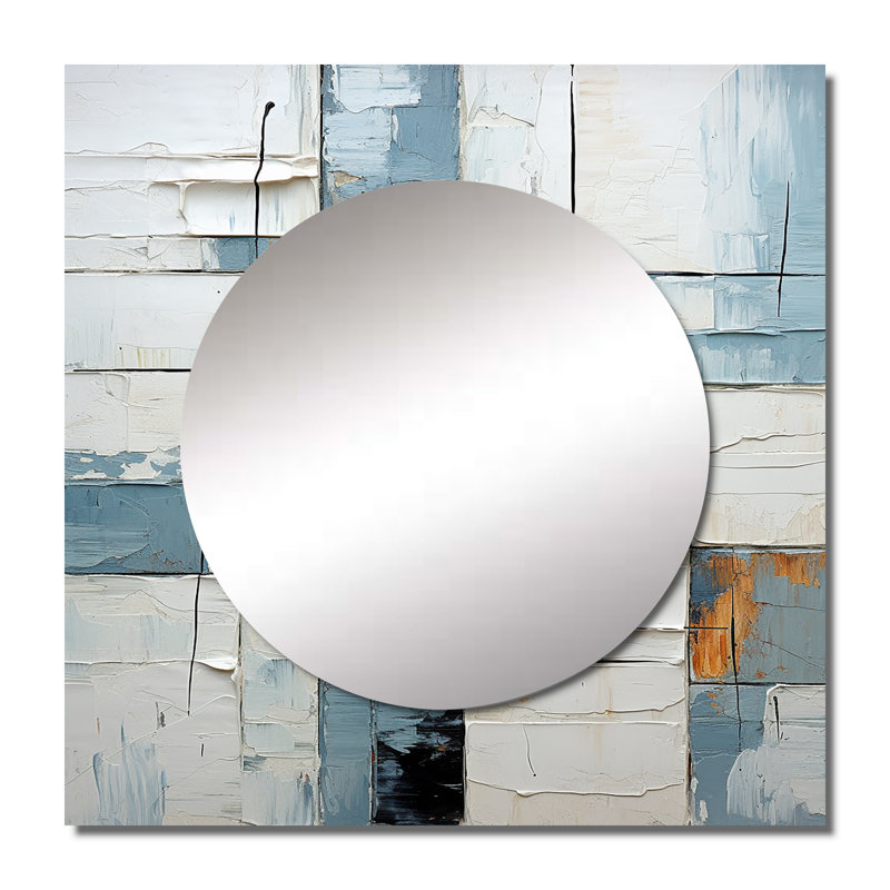 Miroir carré Demson - Cubisme bleu et blanc Fight I, 29 po x 29 po