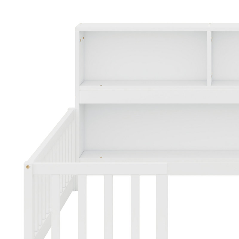 Floor Bed With Side Bookcase,Shelves,Guardrails