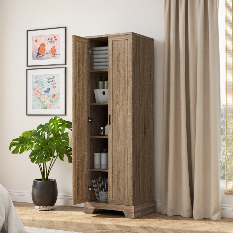 71” Tall Storage Cabinet - Elegant Slim Design with Two Doors & Adjustable Shelves for Bathroom, Office & All Rooms, Brown