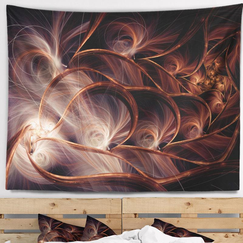 Tapisserie floral à fleur brune floral scintillant sur noir, H 32 po x l 39 po