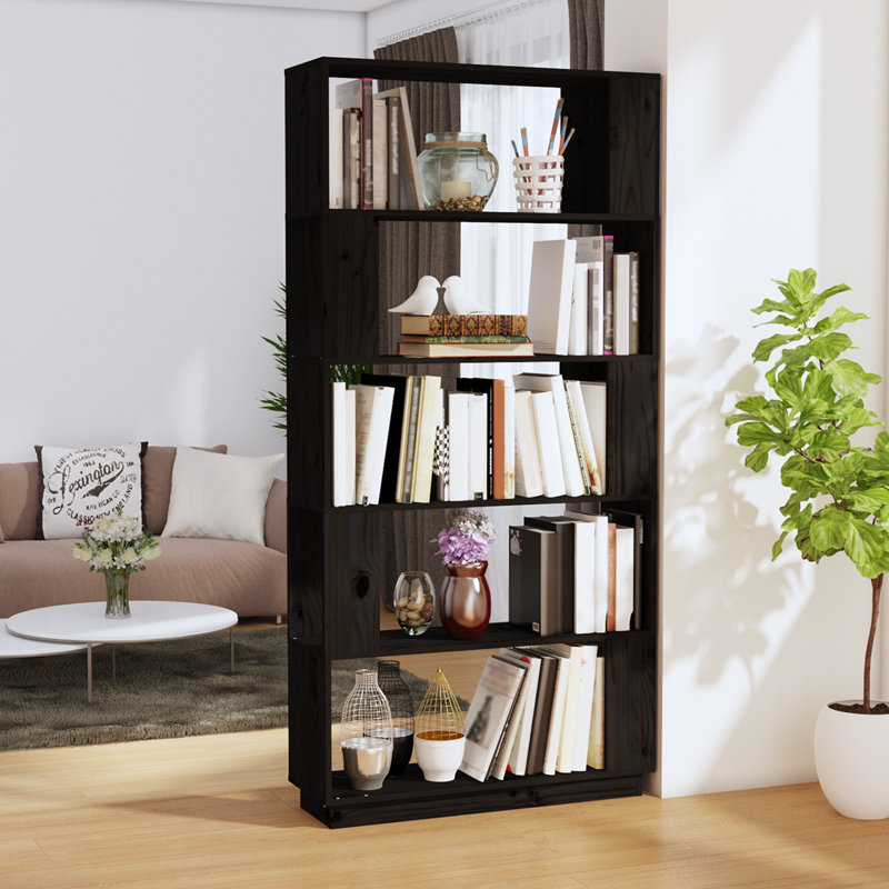 Ireana Geometric Bookcase, Black, (5 shelves) 163.5cm H x 80cm W x 25cm D