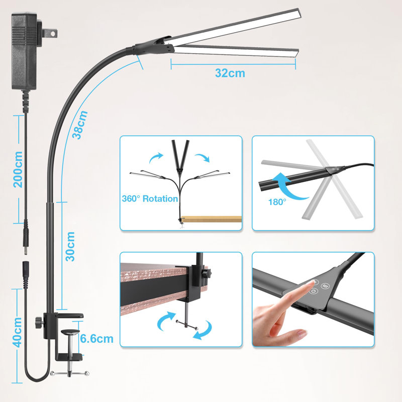Buehrer 68 cm Black Clip On Table Lamp