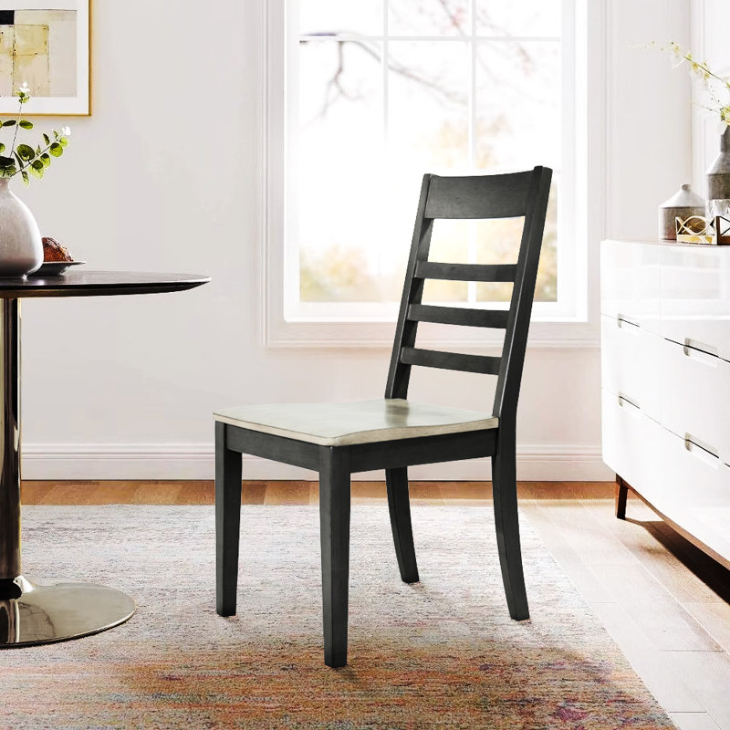 Ladder Back Solid Wood Dining Chair in Black and Natural Finish