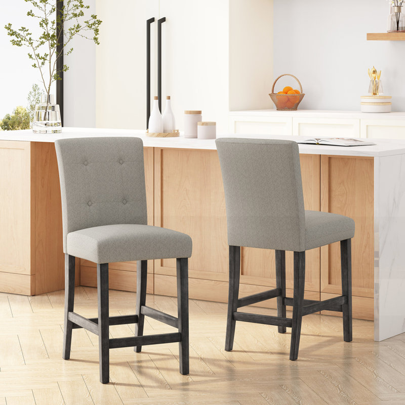 Tabouret de bar contemporain capitonné à boutons de 26 pouces, Gris anthracite