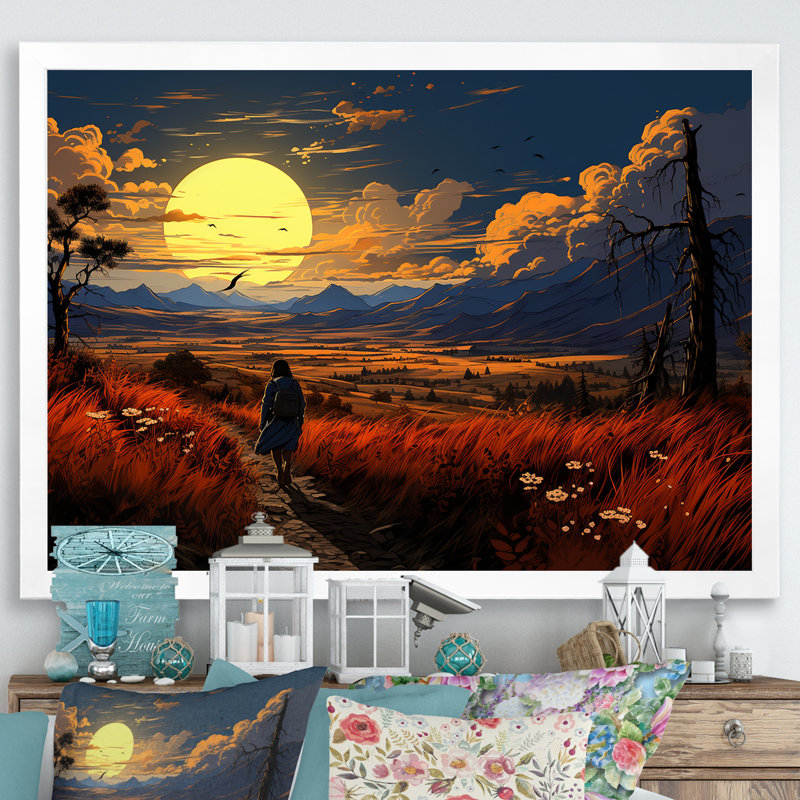 Coucher de soleil au coucher du soleil, chemin de paysage II - art mural paysage, H 24 po x l 32 po x P 1 po