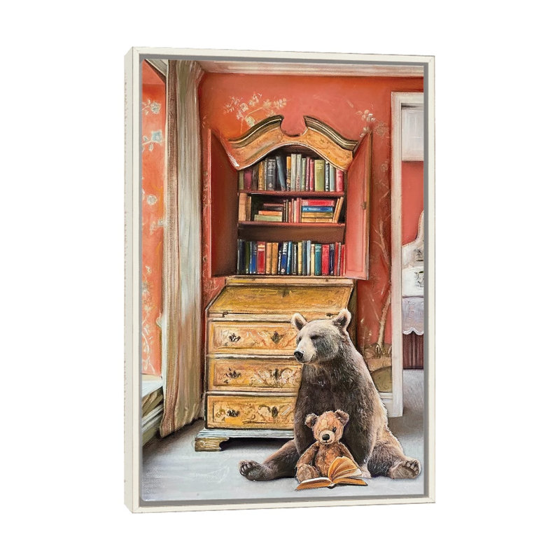 Bedtime Stories - Reproduction d'art murale - Toile encadrée, 48 po x 32 po, Toile avec cadre, Blanc patiné