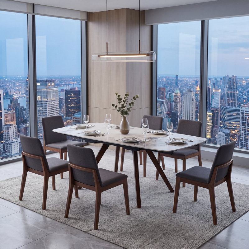 Table de salle à manger en pierre frittée rétractable extensible 55 po à 79 po avec 8 bases résistantes aux égratignures et à la chaleur blanc Chanel