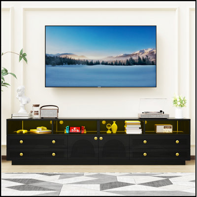 High-Gloss TV Stand with LED Lights and Storage for TVs up to 100 Inches, Perfect for Modern Living Rooms