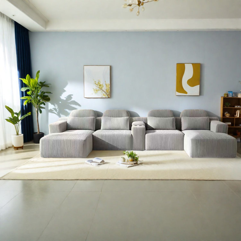 Canapé modulaire en velours côtelé gris