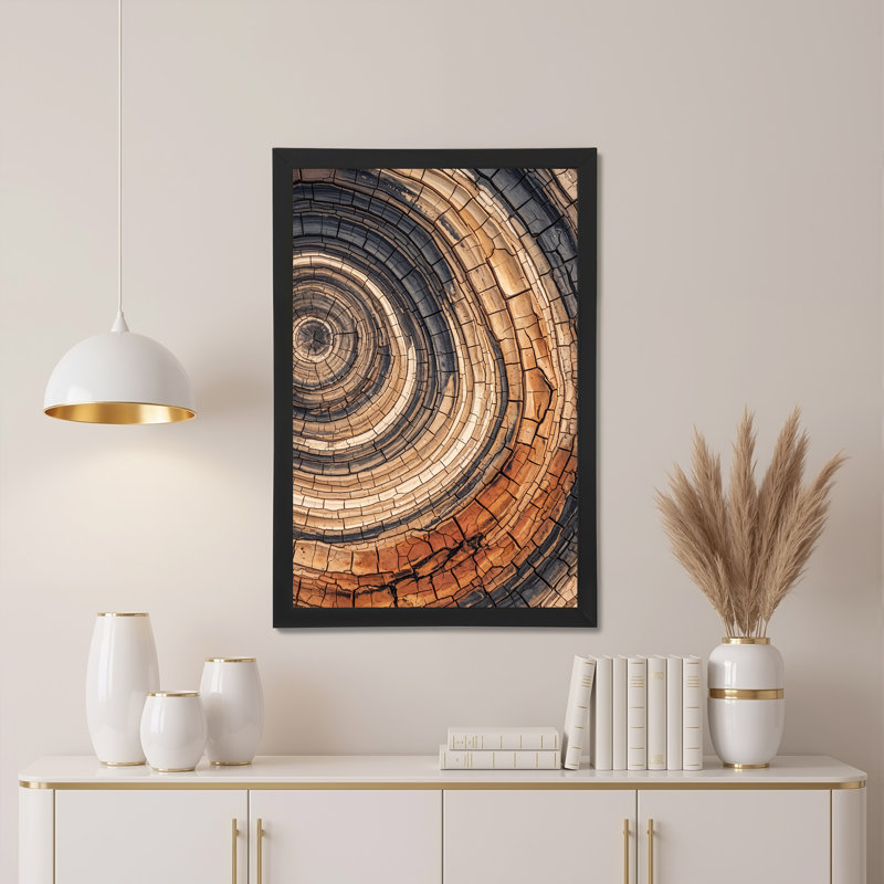 Toile brûlée, anneaux d'arbre concentrique, texture de toile craquelée, 36"H x 24"W