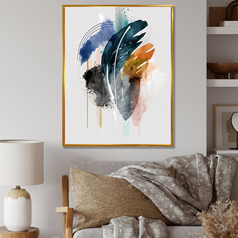 Mouvement feuille de palmier - imprimé, H 32 po x l 16 po x P 1 po, Cadre flottant doré