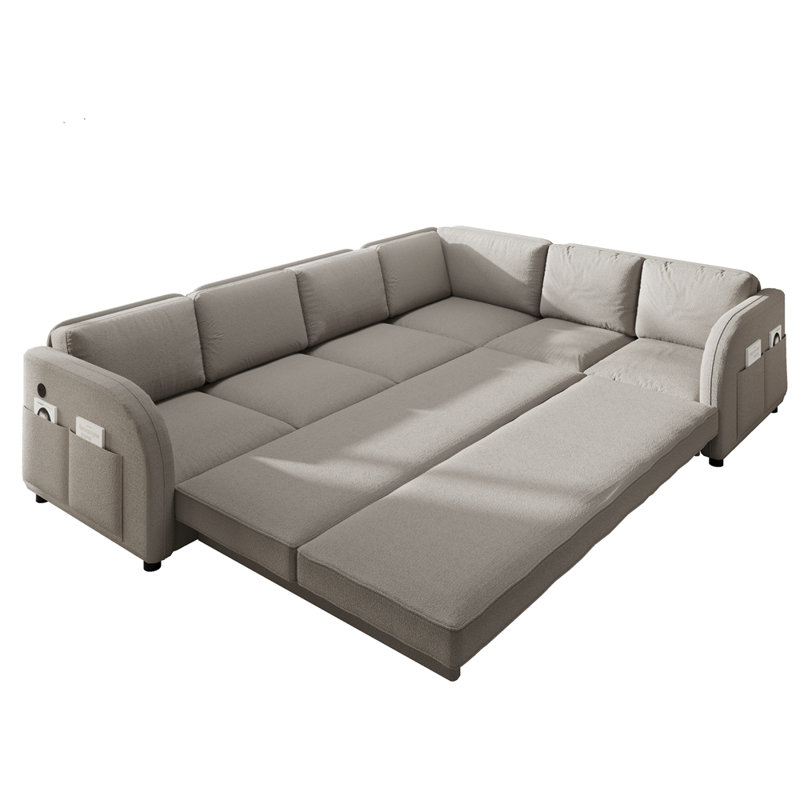 Canapé en L 115,2 po avec lit escamotable, Laine gris clair