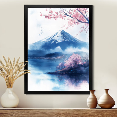 Fuji bleu sous les fleurs III - Tableau encadré de paysage naturel