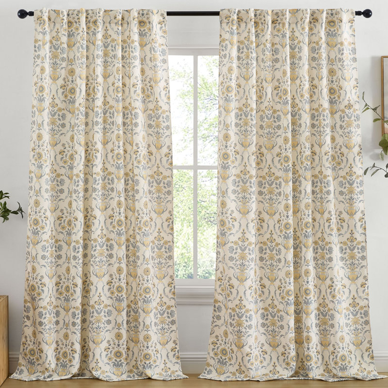 Ensemble de 2 rideaux obscurcissant à motif de damas à motif floral avec passe-tringle Clara, Gris, L 52 po x L 96 po