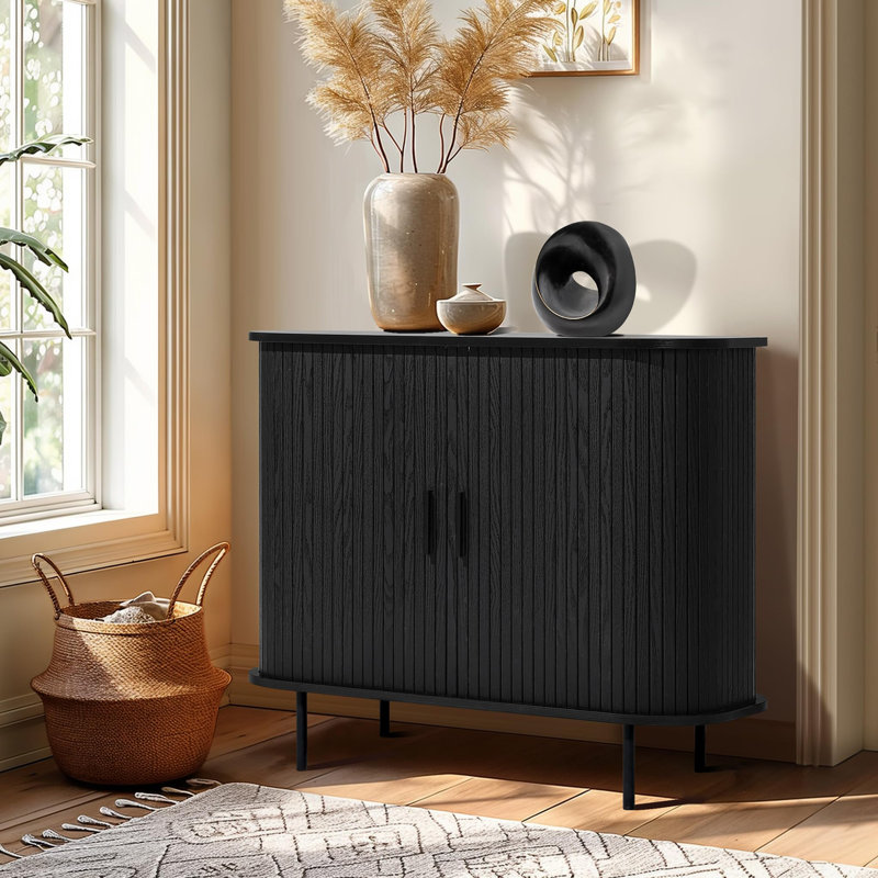 Buffet 35,4 "avec rangement, Noir, noir, noir, noir