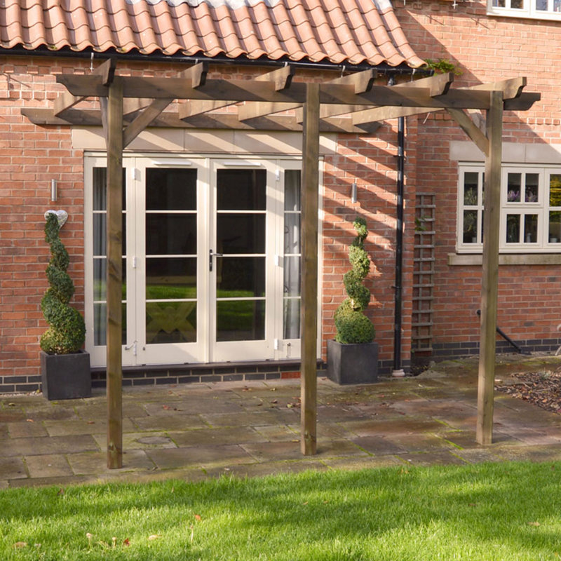 Baudelia Solid Wood Pergola, Rustic Brown, 14 ft x 6 ft
