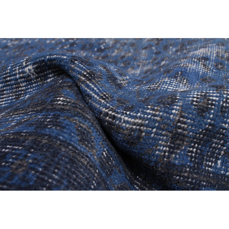 Tapis unique en laine noué à la main bleu marine / noir nouvel âge 6 pi 8 po x 9 pi 11 po Onondaga