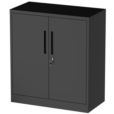 Metal Storage Cabinet with Lock, 2-Door Garage Storage Cabinet with 2 Adjustable Shelves, Heavy Duty Steel File Cabinet for Home, Office, Garage, School (Black, 35.4"H)
