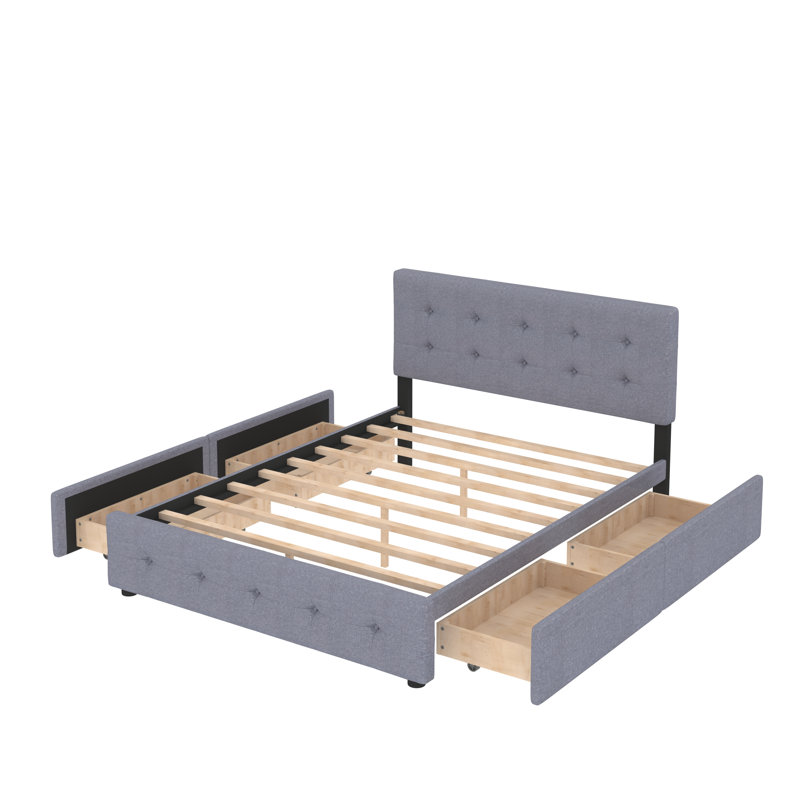 Upholstered Platform Storage Bed, Dark Gray