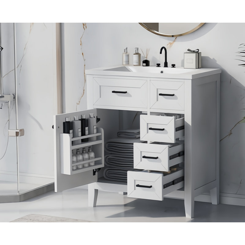 Ensemble de meuble-lavabo 30 po avec lavabo, armoire de salle de bain avec tiroirs, structure solide et panneau en bois aggloméré