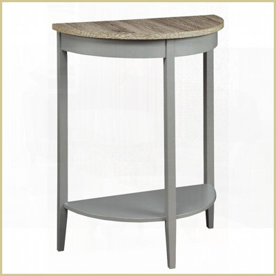 Table basse demi-lune transitionnelle avec finition chêne gris - Rangement peu encombrant pour vestibule / salon