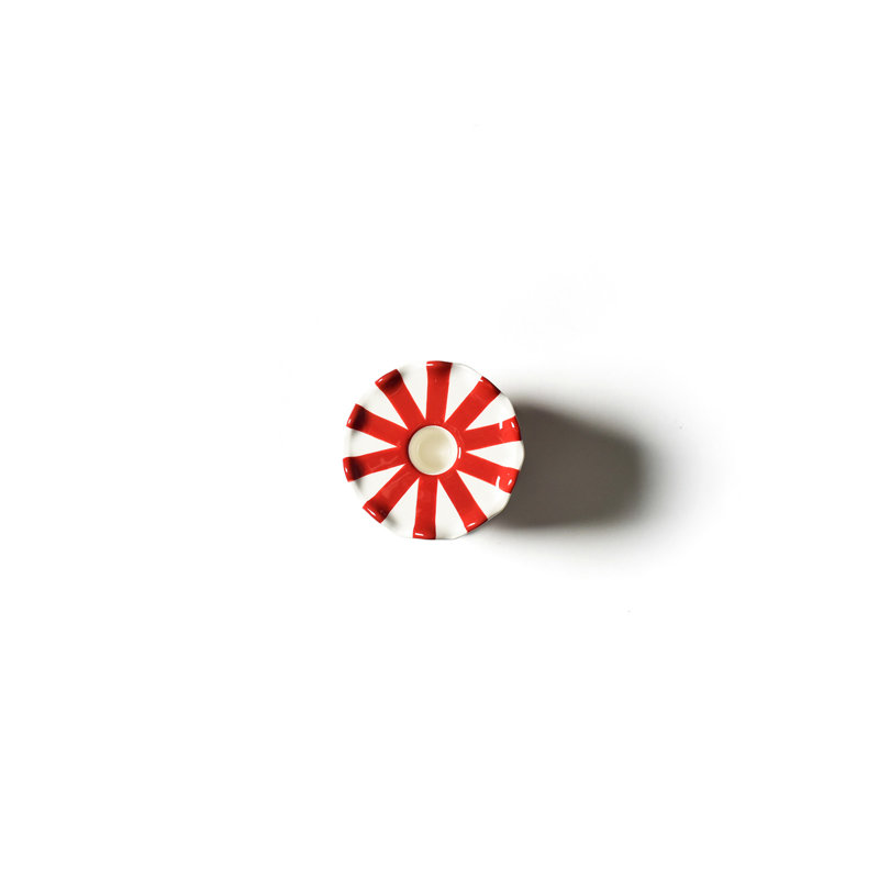 Red Stripe Small Ruffle Knob Candle Holder, 4.13" H x 3.5" W x 3.5" D
