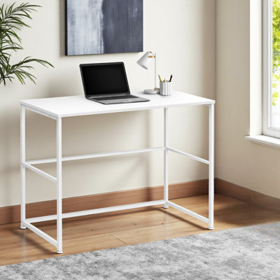Aveneil White Laminated Computer Desk with Metal Leg, 29.75" H X 39.7" W X 18.82" D