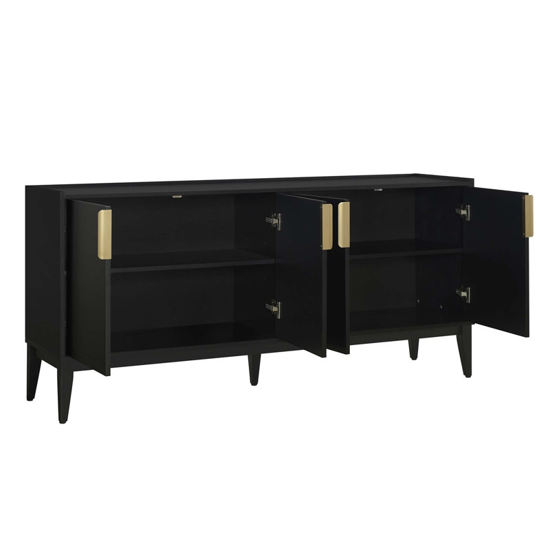Armoire de rangement avec 4 portes pour le couloir, le vestibule, le salon et la tablette réglable, Noir, noir, noir, noir