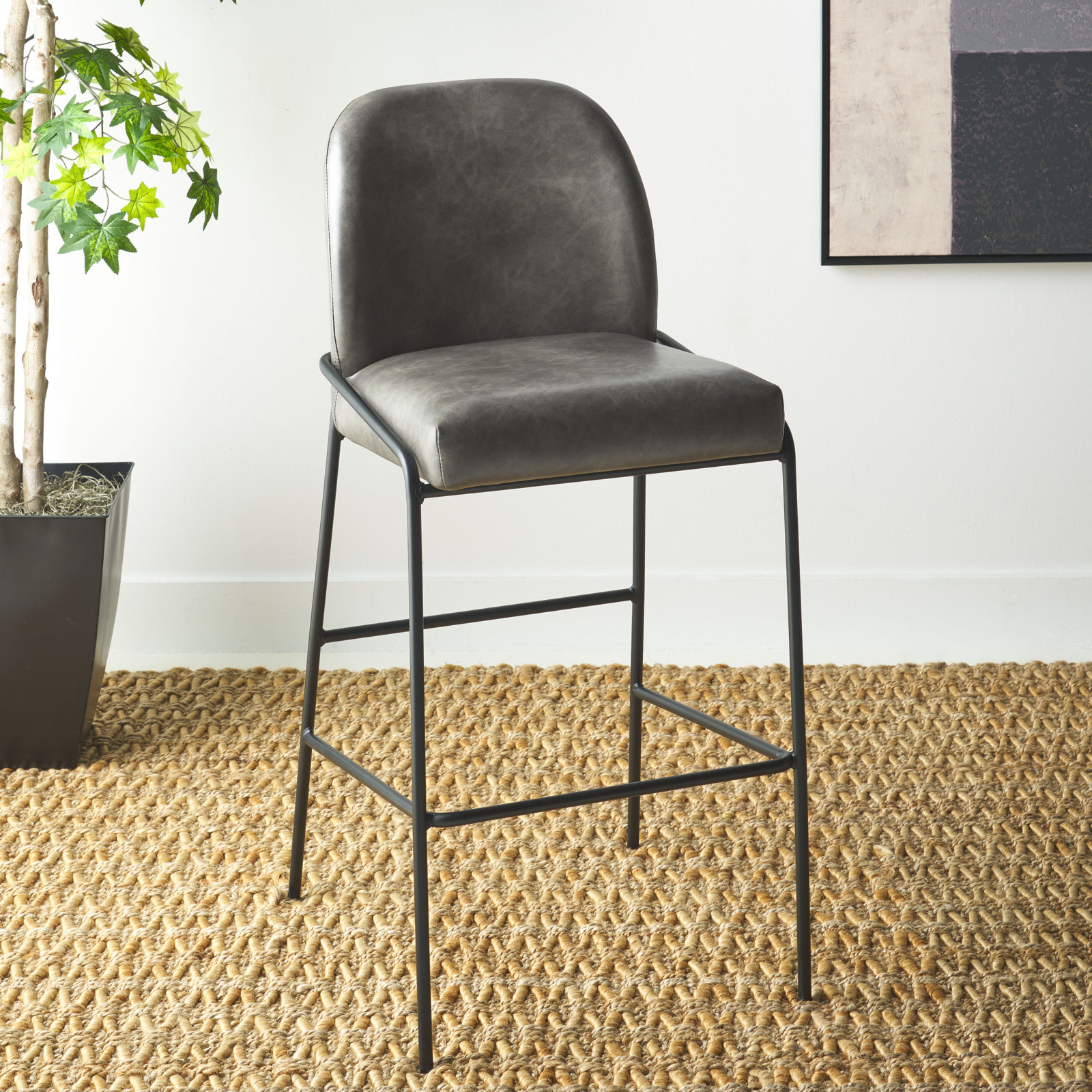 Barrington Vegan Leather Bar & Counter Stool, Gray, Bar Stool (30" Seat Height)
