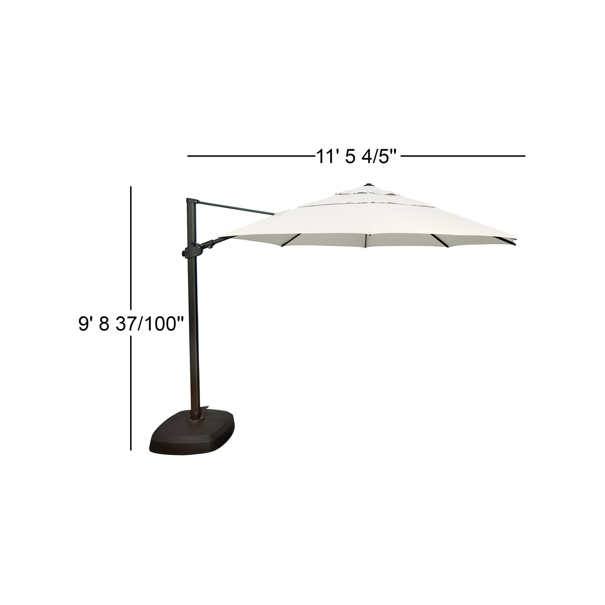 12.3' Cantilever Sunbrella® Umbrella, Black, White Sunbrella®