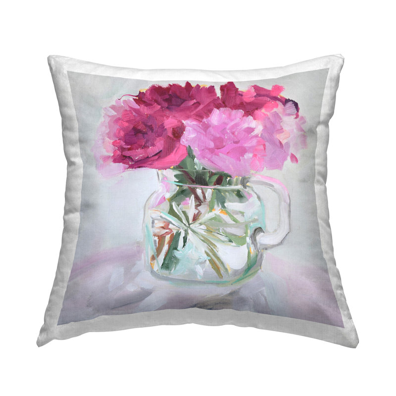 Joli coussin décoratif imprimé pivoines roses par Jenny Westenhofer