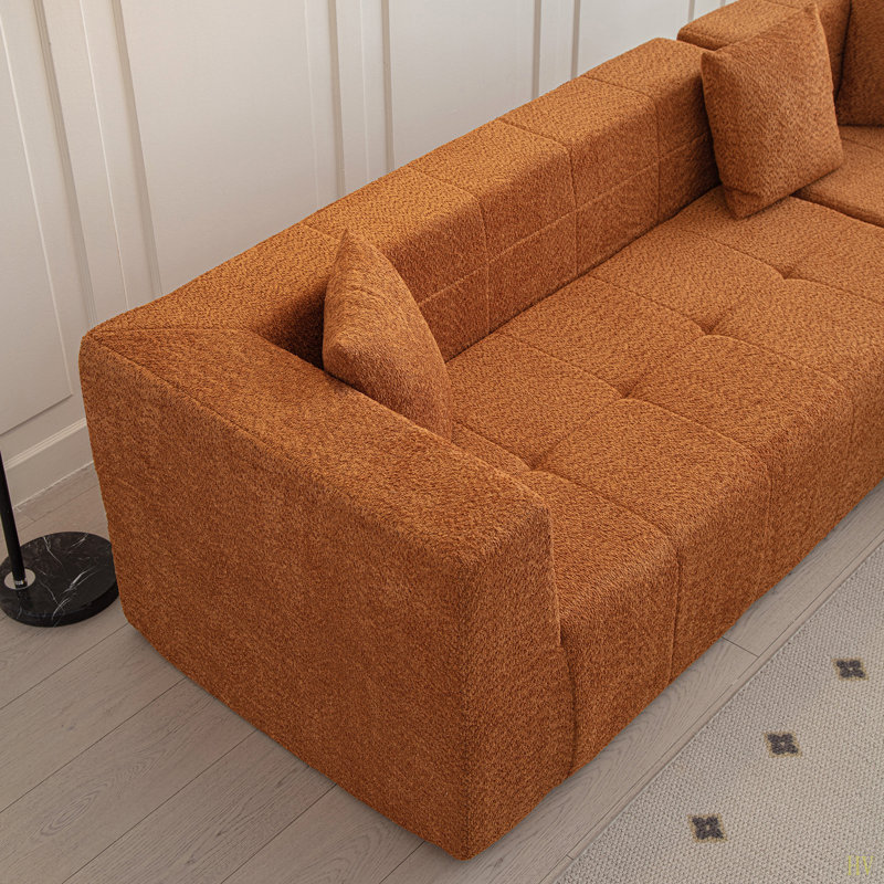 Canapé modulaire en L modulaire, canapé à capitonnage profond avec méridienne pour salon, Polyester brun