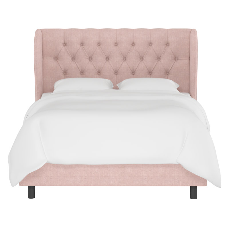 Tomey Upholstered Wingback Bed, Full, Zuma Rosequartz Textured Linen